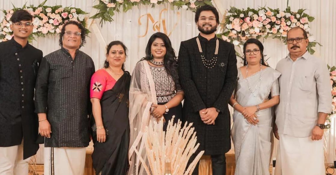 Hareesh Peradi with family The couple's marriage will take place on May 27, next year. Photos: Facebook | Hareesh Peradi | MD Wedding Films