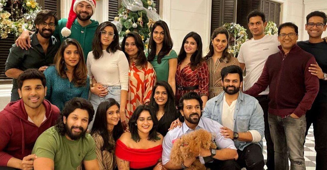 Ram Charan with his family and friends. Photo: IANS