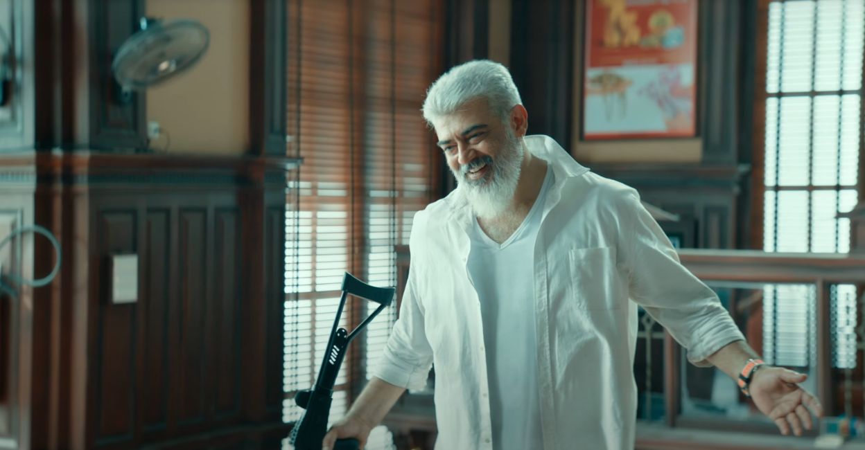 Ajith Kumar from a still in Thunivu.