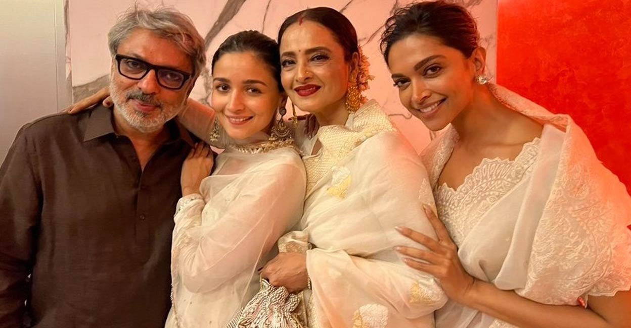 (LtoR) Film director Sanjay Leela Bhansali, actresses Alia Bhatt, Rekha and Deepika Padukone. Photo: IANS/Twitter