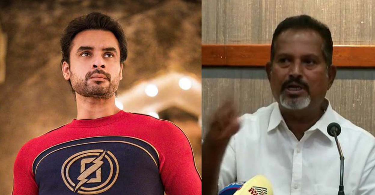 Combo image of Tovino Thomas in 'Minnal Murali' (L) and FEUOK president Vijayakumar.