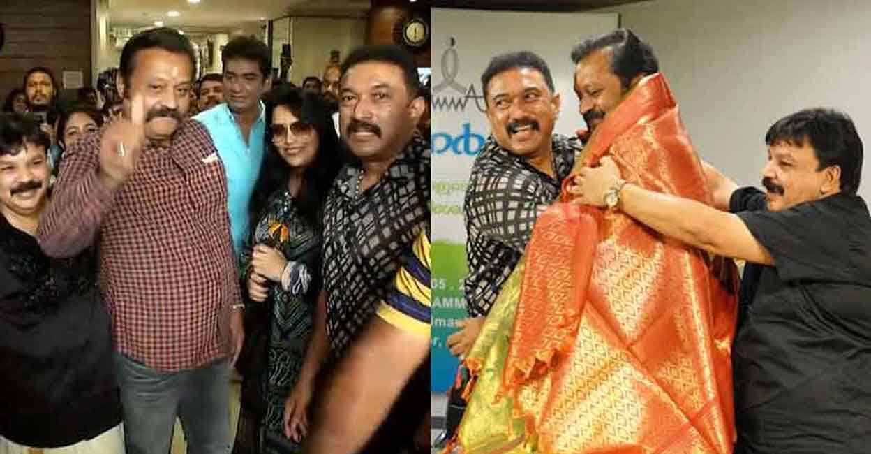 Suresh Gopi with members of AMMA in Kochi on Sunday. 