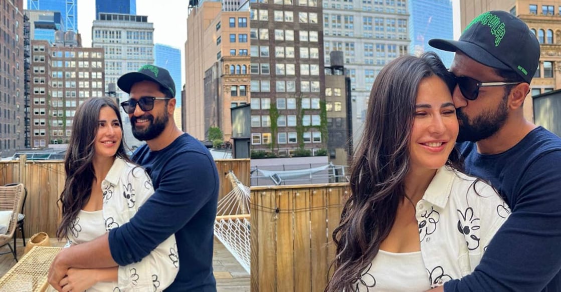 Katrina Kaif posing with husband Vicky Kaushal. Photo: IANS