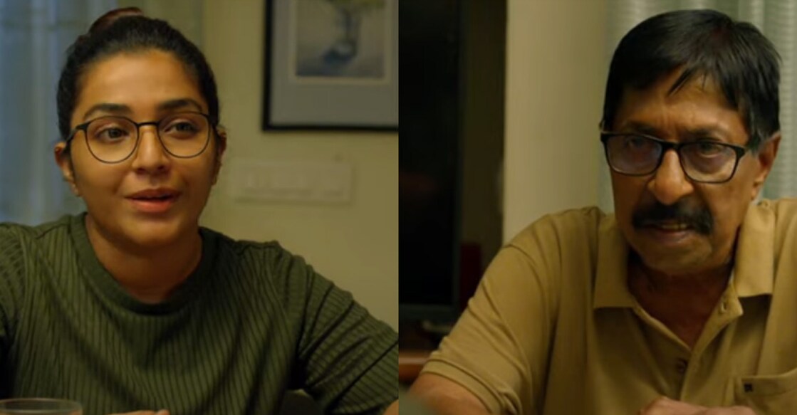 Rajisha Vijayan and Sreenivasan in the movie 'Keedom'. Photos YouTube