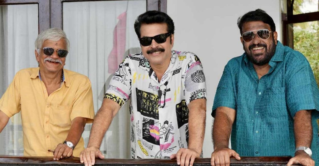 S N Swamy-Mammootty-K Madhu. From left to right: Script writer S N Swamy, actor Mammootty and director K Madhu.