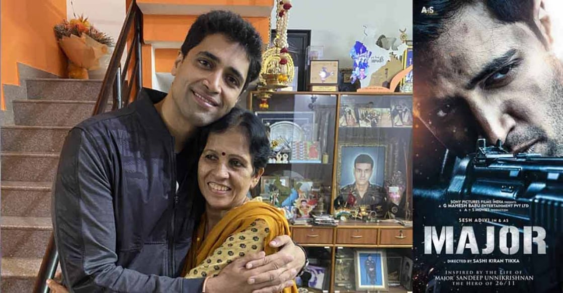 Adivi Sesh with Sandeep Unnikrishnan's mother Dhanalakshmi Unnikrishnan