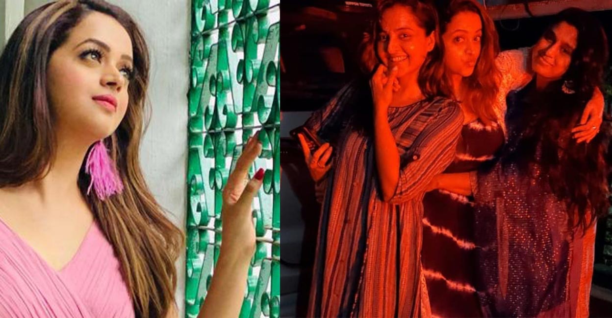 (Left) Bhavana during a photo shoot. Filephoto. (Right) Manju Warrier along with actor Bhavana. Photo: Facebook