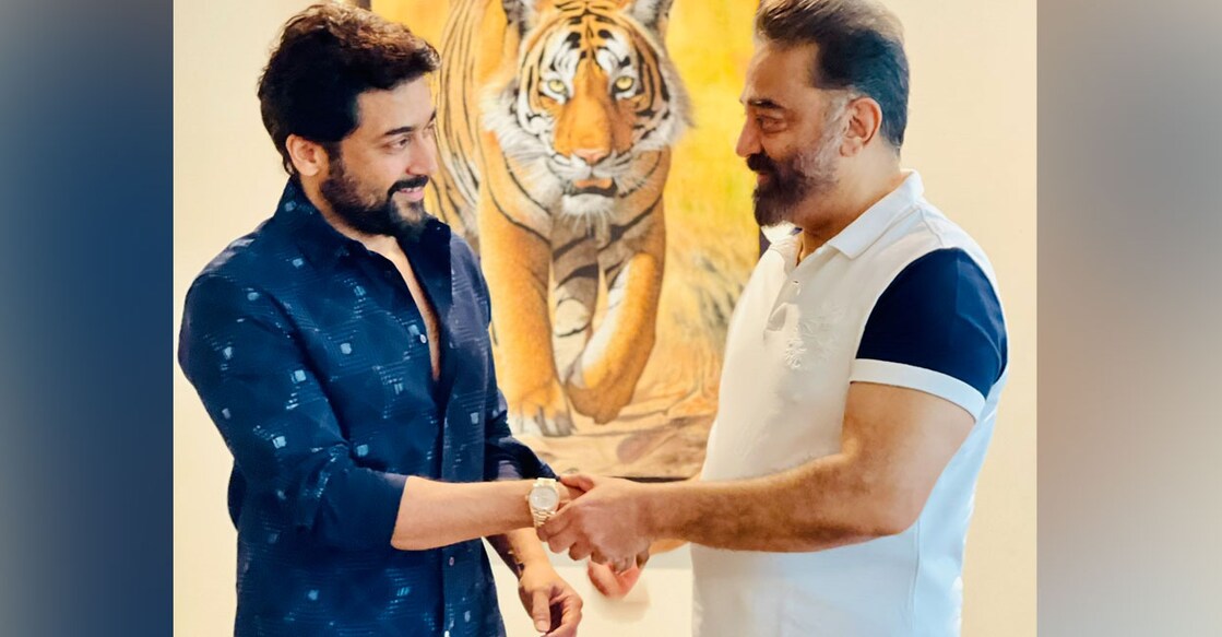 Suriya tweeted the moment he received the gift from Kamal Hassan. Photo: Twitter/ @Suriya_offl