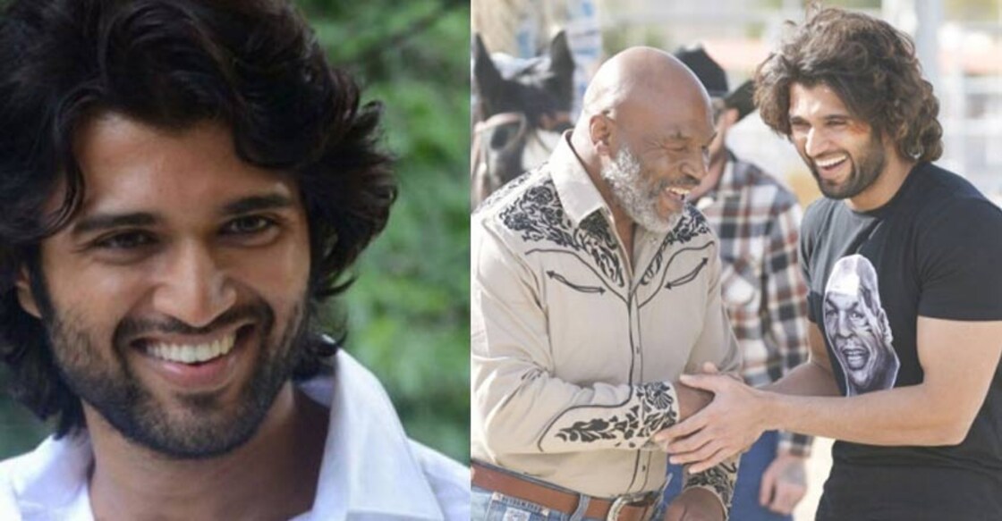 Combo image of actor Vijay Devarakonda (L) and the actor with boxing legend Mike Tyson.