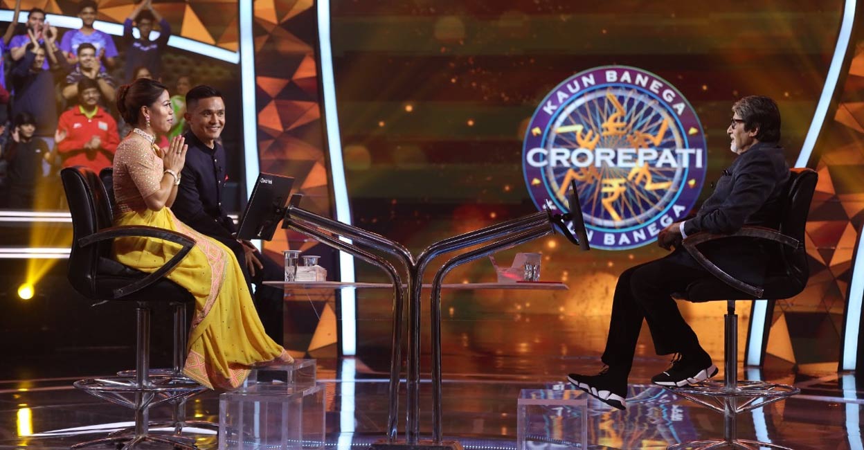 Mary Kom, Sunil Chhetri and Amitabh Bachchan Mary Kom, Sunil Chhetri and Amitabh Bachchan during the show. Photo: IANS