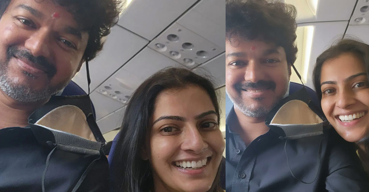 Never had such a good flight to Hyderabad, wrote Varalaxmi adding it was exciting that Vijay was sitting next to her. Photos: Instagram | varusharathkumar