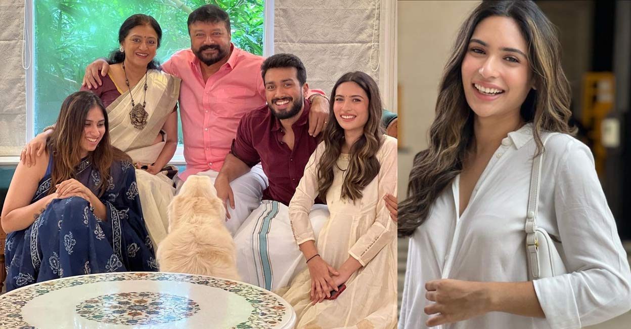 Jayaram famiy pic Tarini Kalingarayar was seated next to Kalidas in the family pic. Photo: tarini.kalingarayar | Instagram