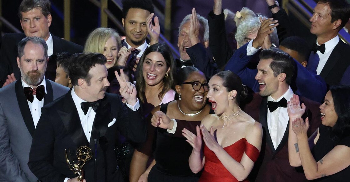 Jason Sudeikis accepts the award for Outstanding Comedy Series for "Ted Lasso" at the 74th Primetime Emmy Awards held at the Microsoft Theater in Los Angeles, US. REUTERS | Mario Anzuoni