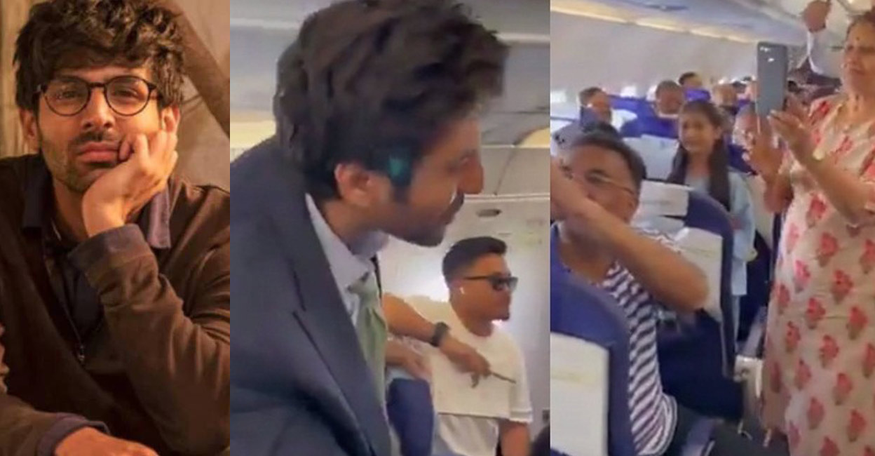 Kartik Aryan In the clip, Kartik is seen meeting and greeting passengers on board. Photo: IANS