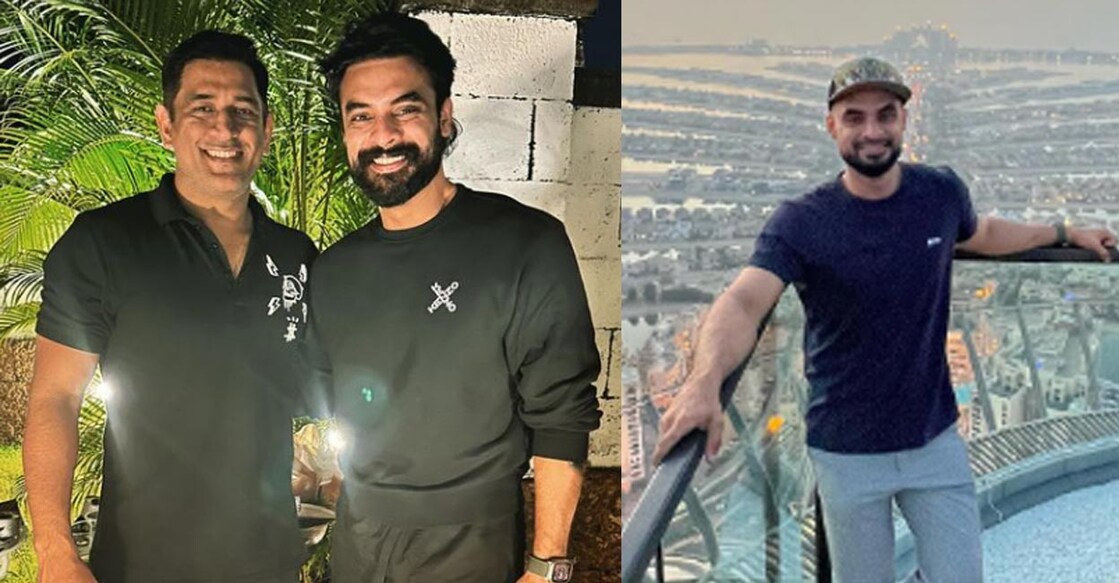 M S Dhoni and Tovino were twinning with black T-shirts during their meeting. Photo: Instagram | tovinothomas