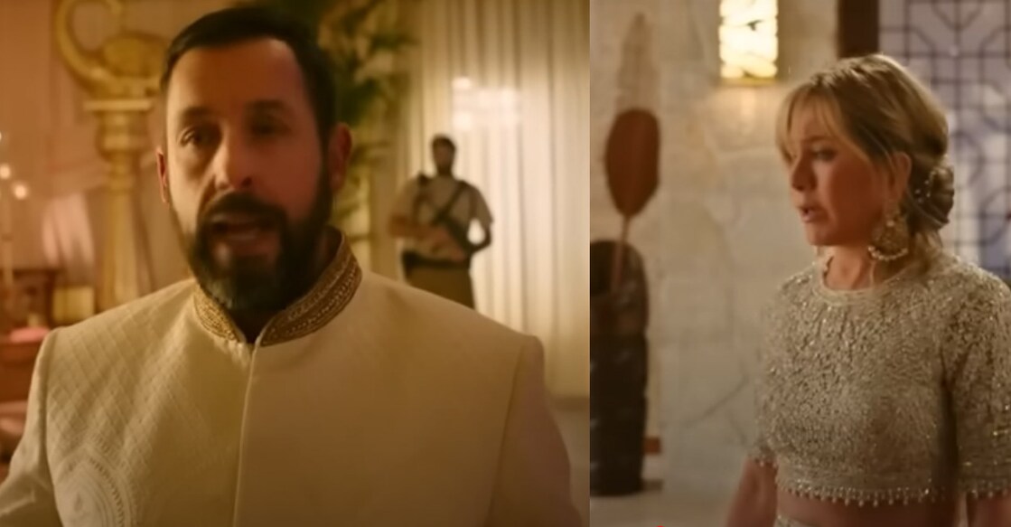 Jennifer wears an off-white Manish Malhotra lehenga in the trailer. Video stills