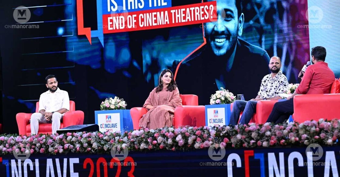 From left: Basil Joseph, Nikhila Vimal and Jude Anthany Joseph during their panel discussion at the Manorama News Conclave 2023. Photo: Robert Vinod/Manorama