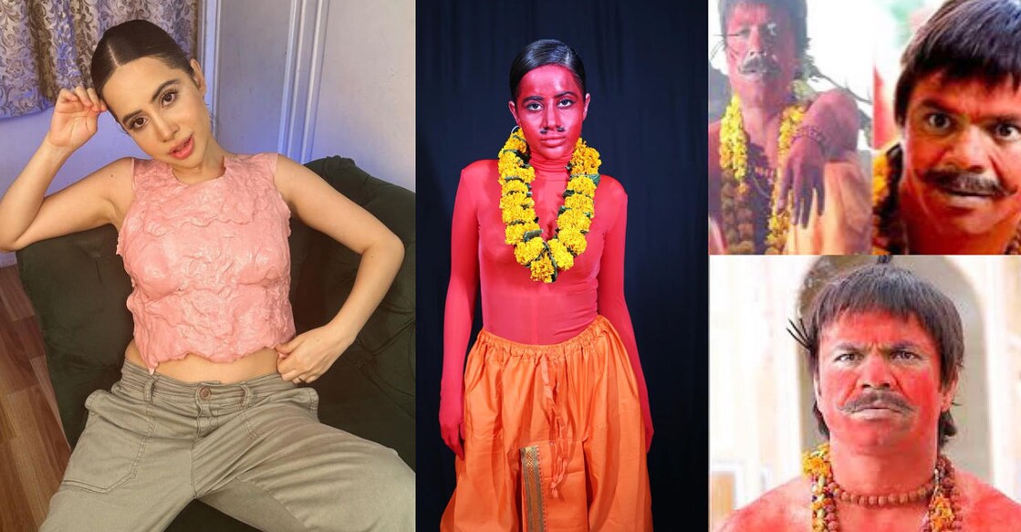 Javed has painted her face red and has wore a dhoti with a sheer red top to achieve the look. Photo | Instagram