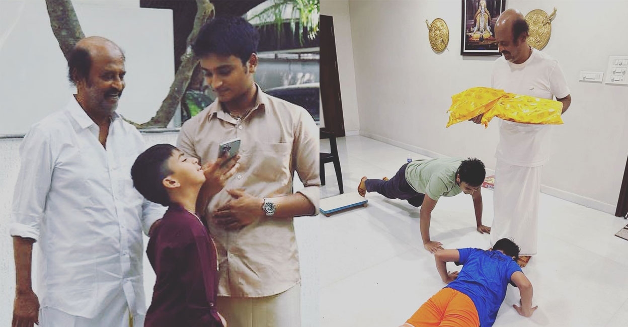 Rajinikanth and grandsons. Photo: Instagram/Aishwaryaa Rajinikanth