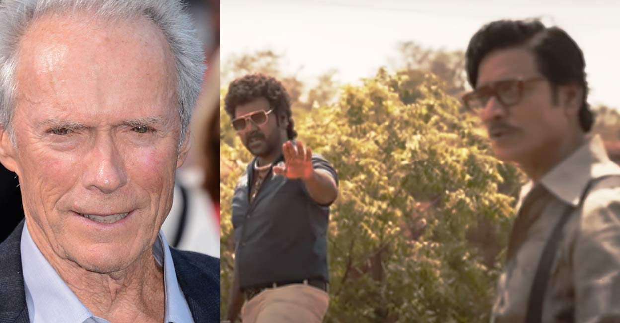 Combo image of a screen grab of Jigarthada Double X (R) and Hollywood director-actor Clint Eastwood. Photo:  JOE KLAMAR /AFP