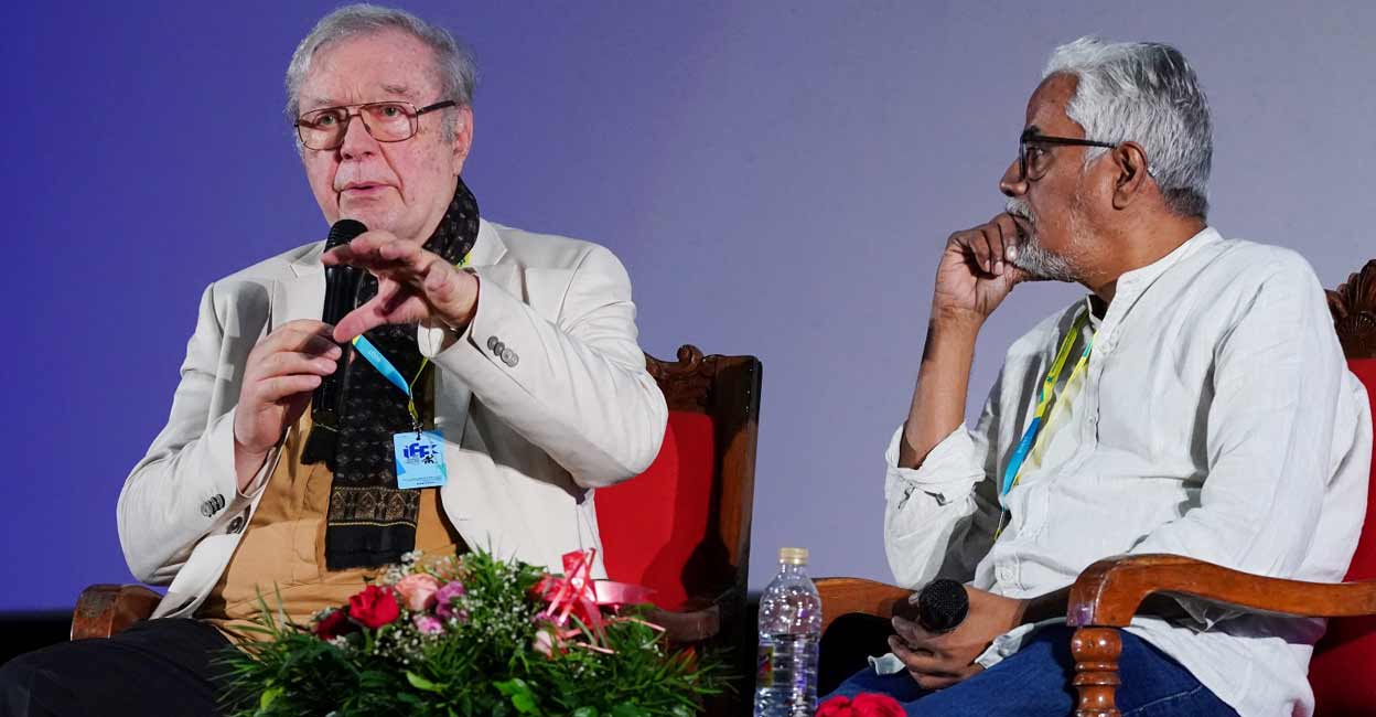 zanussi-new-c Krzysztof Zanussi (L) speaking at the 'In Conversation' session at IFFK. Photo: Special arrangement
