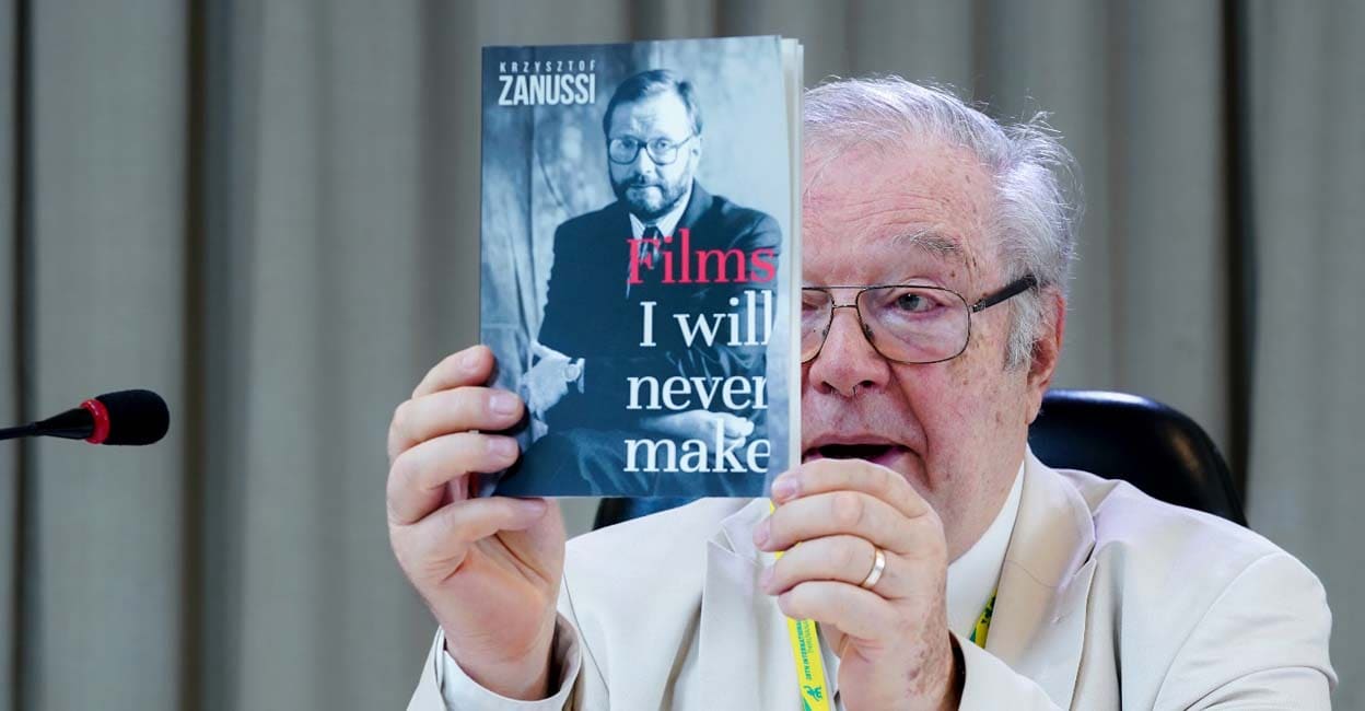 Krzysztof Zanussi Polish director Krzysztof Zanussi displaying his book 'Films I Will Never Make' at the IFFK 2023. Photo: IFFK