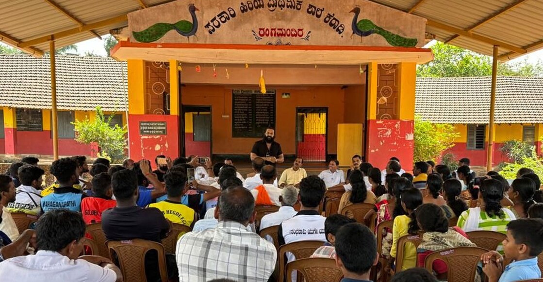 Rishab Shetty Rishab Shetty at the government school in Keradi. Photo: IANS