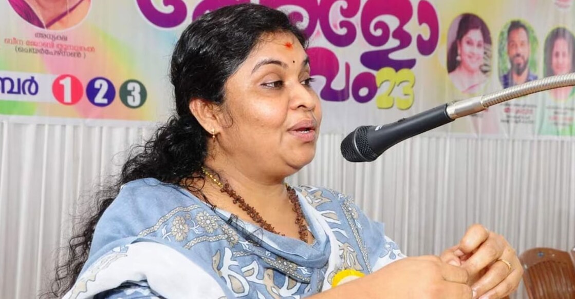 Gayathri Varsha is recognised by the audience for her role as Sarasu, the wife of Pattalam Purushu in the film 'Meesha Madhavan'. Photo | YouTube