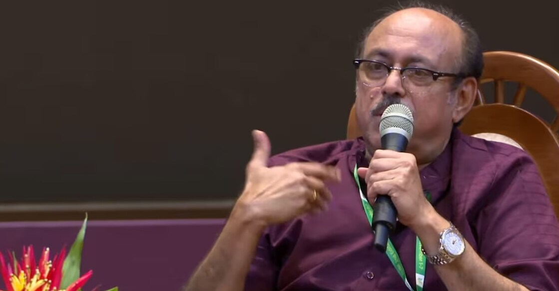 Suresh Kumar was speaking with director Kamal and actor Maniyanpilla Raju on the subject of "Malayalam cinema of the 80s" at an event held recently. Photo | YouTube (@SabhaTV-KLA)