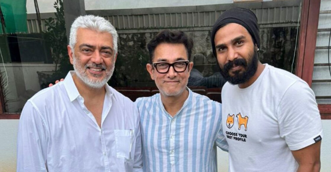 Vishnu took to Twitter and posted a picture with Ajith and Aamir. Photo | Twitter