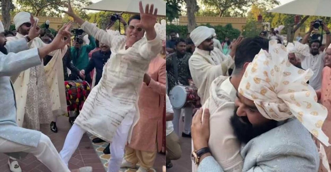 Mohanlal and Akshay Kumar dancing at a wedding. Photo: Instagram