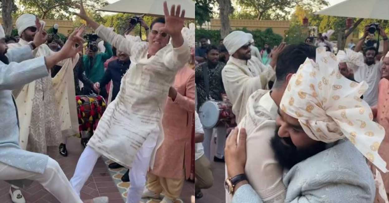 Mohanlal and Akshay Kumar dancing at a wedding. Photo: Instagram