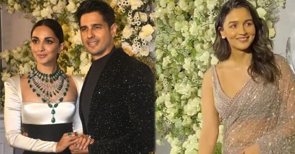 Alia appeared without Ranbir on her side at the wedding reception. Photos: IANS