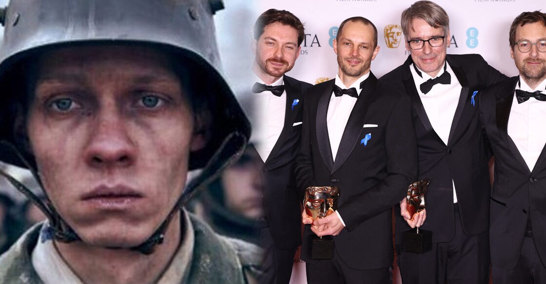 Viktor Prasil, Markus Stemler, Frank Kruse and Lars Ginzel pose with their awards for Best Sound for "All Quiet On The Western Front" at the 2023 British Academy of Film and Television Arts (BAFTA) |  REUTERS | Henry Nicholls