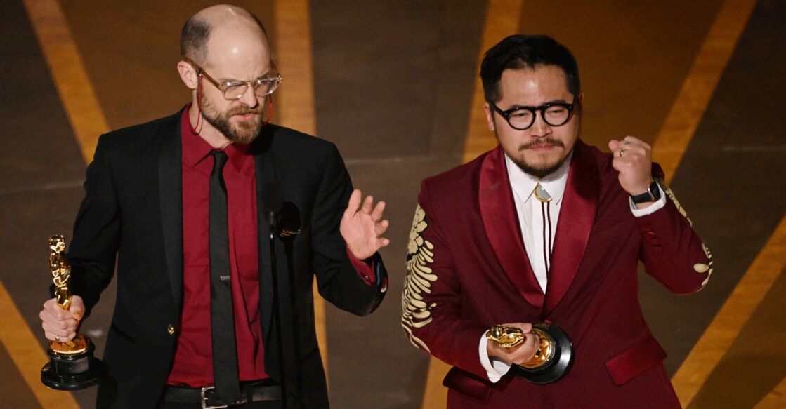 Daniel Kwan and Daniel Scheinert win the Oscar for Best Director for "Everything Everywhere All at Once" during the Oscars show at the 95th Academy Awards. Photo: AFP