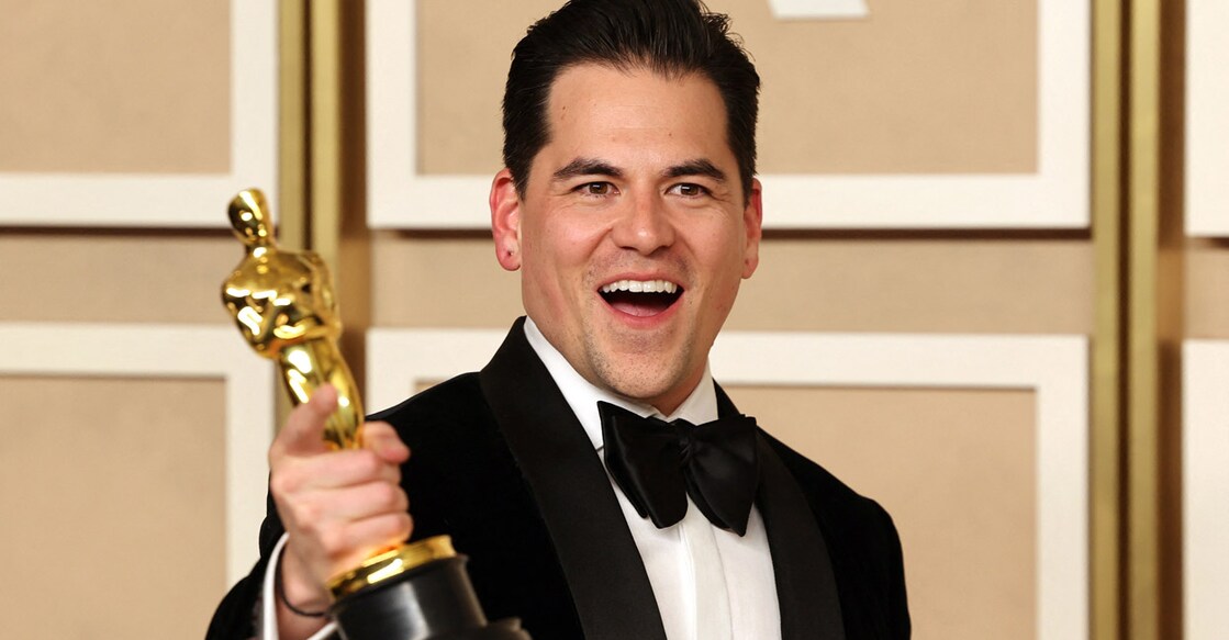 AWARDS-OSCARS Jonathan Wang poses with the Oscar for Best Picture for 'Everything Everywhere All at Once' in the Oscars photo room at the 95th Academy Awards in Hollywood, Los Angeles, California, US. Reuters | Mike Blake