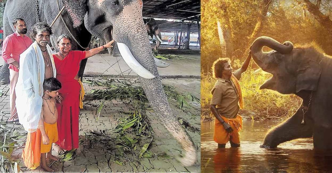 The couple is accompanied by five-year-old Sanjaykumar who is their daughter Manju’s son. Photo: Manorama