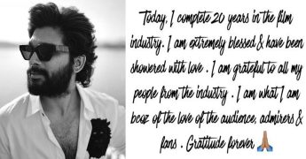 Allu Arjun completes 20 years in film industry, pens thank you note