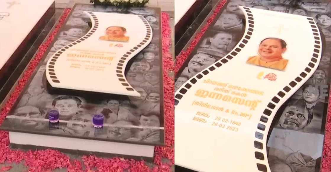 His tombstone, which has been engraved with images of the various characters he played, is drawing people's attention. Photo: Manorama