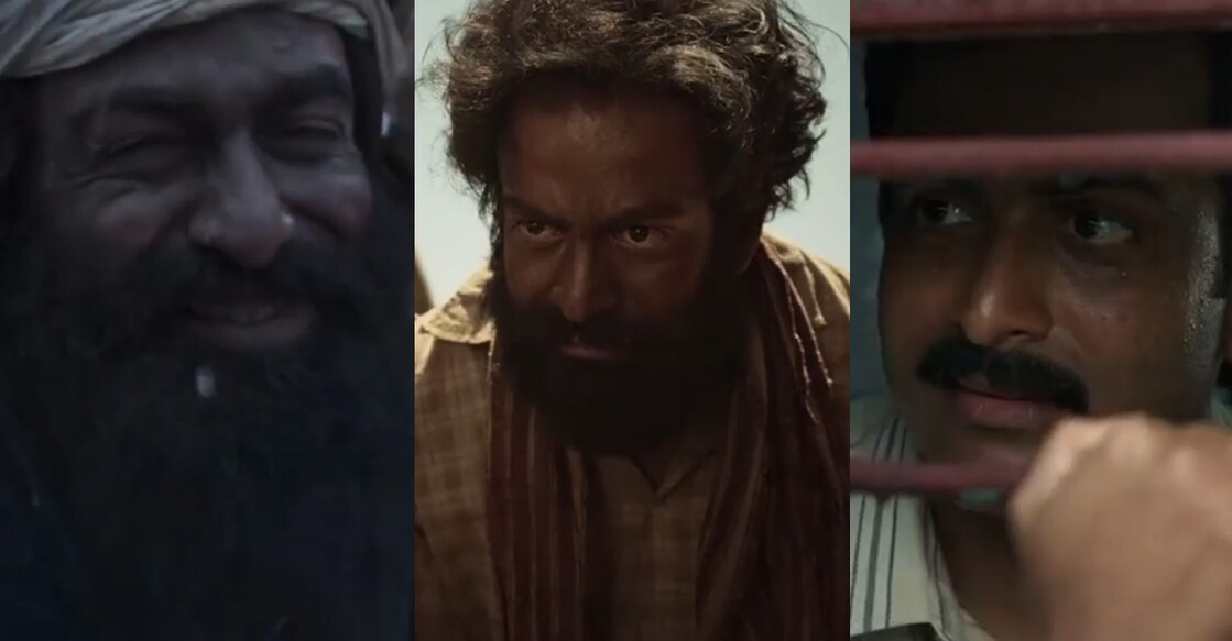 The many faces of Najeeb portrayed by Prithviraj Sukumaran. Photos: Screengrabs from the trailer