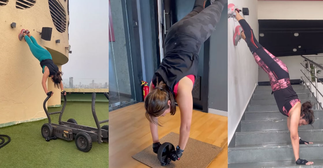jyothika-inverted-exercise Jyothika is known for her fitness goals. Video stills | Instagram