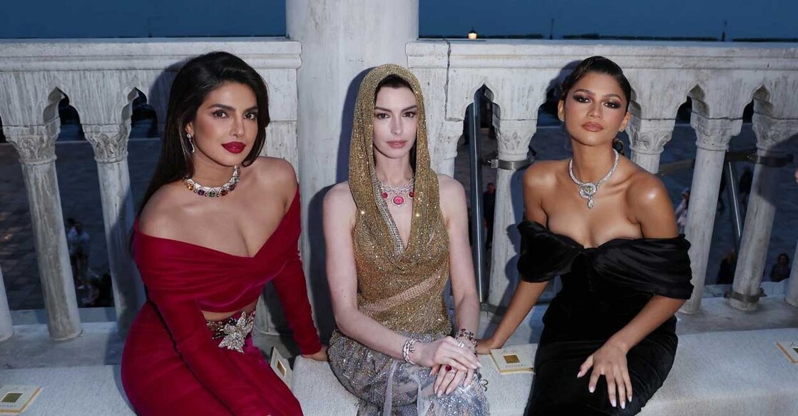 Priyanka, Anne Hathaway, Zendaya Dressed in a floor-sweeping, figure-hugging wine-coloured ensemble at the event on Tuesday, Priyanka looked stunning from head to toe. Photo: Twitter/@PriyankaDaily