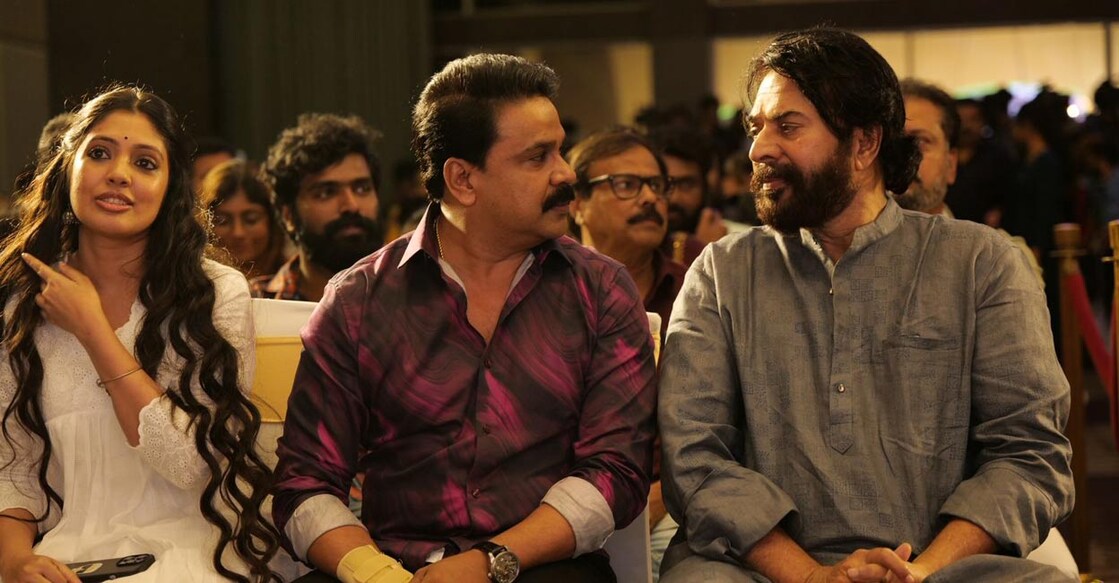 Mollywood superstar Mammootty graced the trailer launch of Dileep's upcoming film 'Voice of Sathyanathan'. Photo: Special arrangement