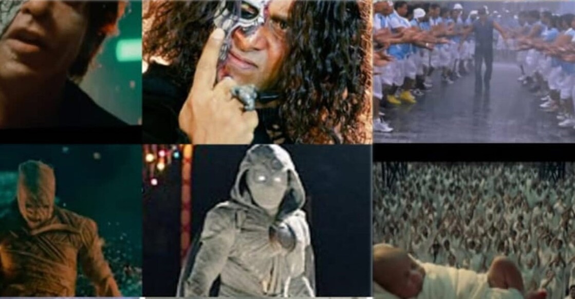 One user on Twitter posted the shots from 'Jawan' trailer next to the identical shots from films like 'Aparichit', 'Baahubali', the Salman Khan-starrer 'Bodyguard' and the Marvel series 'Moon Knight'. Photos: IANS