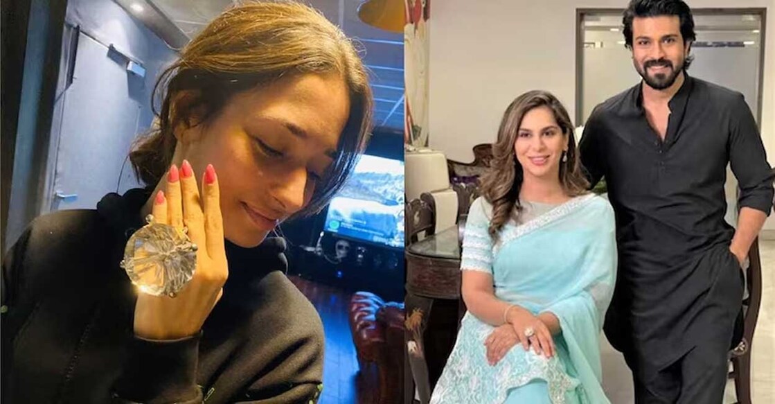Tamannaah, Ram Charan and Upasana. Photo: Manorama Online