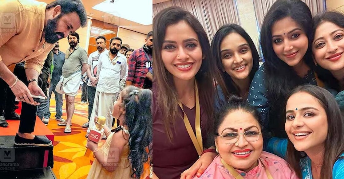 Four-year-old viral sensation Hessa Mehak also known as Malutty was narrating a poem to Mohanlal, when the photo was clicked. Photo: Manorama