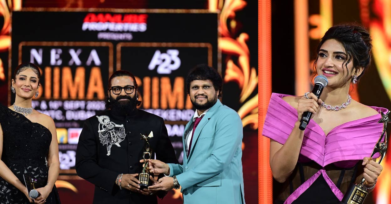 siima-tw Sreeleela bagged the top honour in Telugu for the film 'Dhamaka'. Photo: Twitter | SIIMA