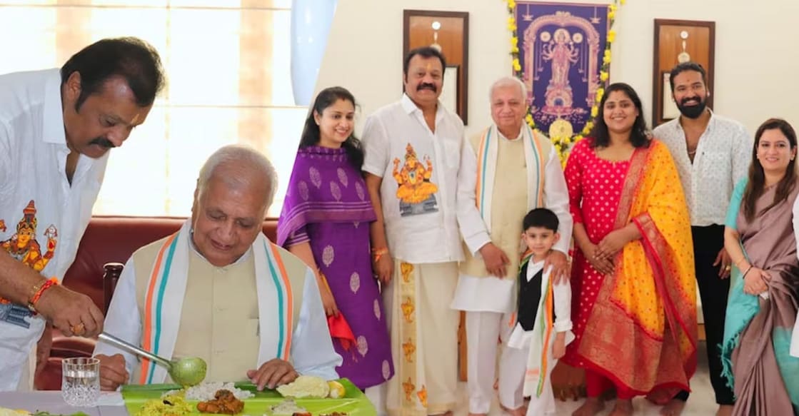 Suresh Gopi hosted the governor with lunch. Photo | Facebook