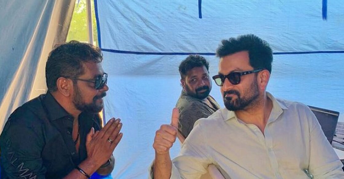 Antony Perumbavoor and Prithviraj on the sets of 'Empuraan'. Photo: Instagram