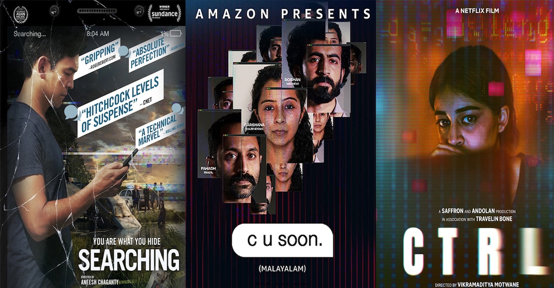 Posters of 'Searching', 'C U Soon', and 'CTRL'. Photo: IMDb